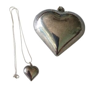 Vintage Bubble Heart Pendant & 925 Silver neckace  Costume Metal Jewelry